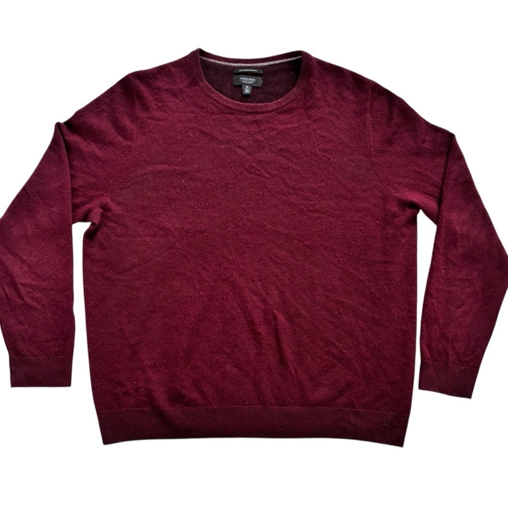 Nordstrom Cashmere Sweater Burgundy Crew Neck Luxury Knit Pullover Size XL